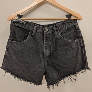 High-Rise Distressed Black Denim Cutoffs
